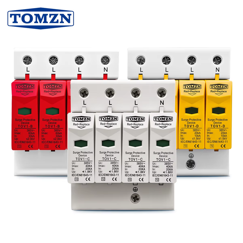 AC SPD 4P 3P+N 10-20KA 20-40KA 30-60KA 275V 385V House Surge Protector Protectiv