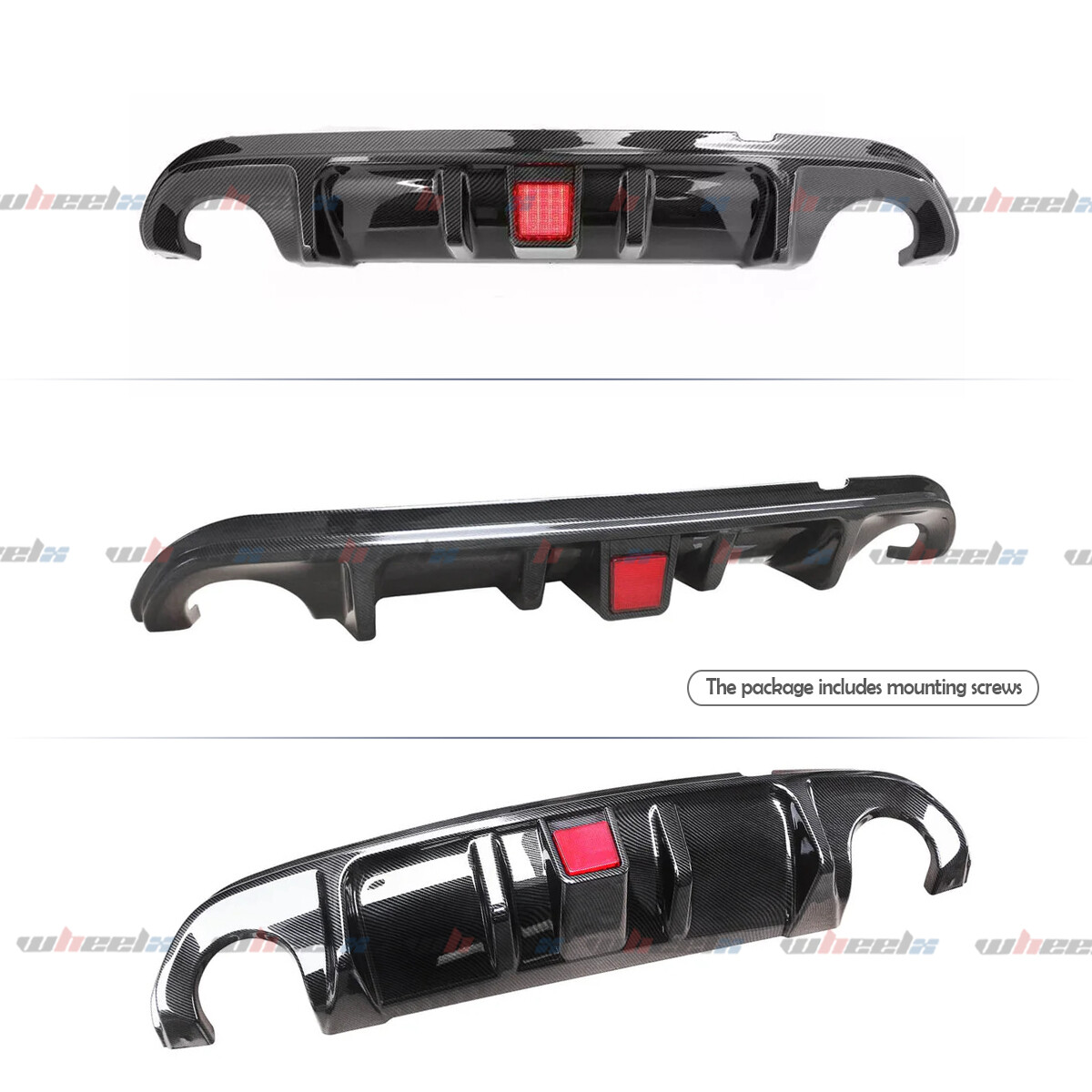 Carbon Fiber Rear Bumper Diffuser Lip for Infiniti Q50 2014-2017 W/ LED LIGHT