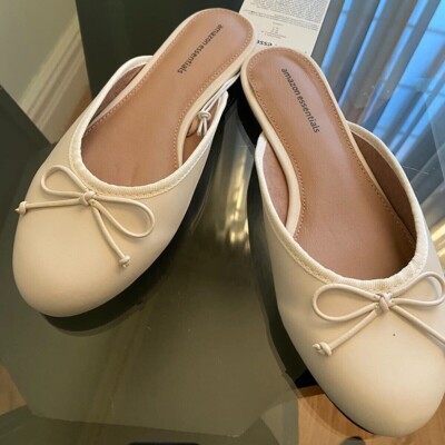 Amazon Essentials Women's Ballerina Mule Shoes, Light Beige, Size 13 Flats
