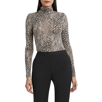 BCBGMAXAZRIA Womens Tan Knit Animal Print Turtleneck Top Shirt XXS BHFO 5837