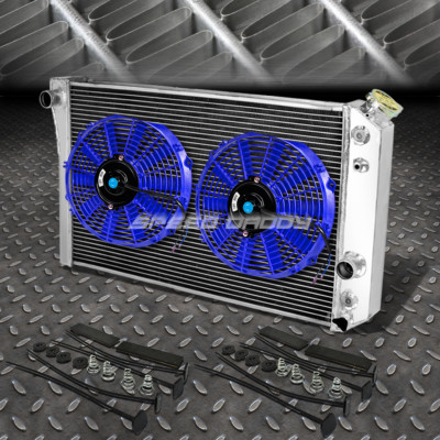 3-РЯДНЫЙ АЛЮМИНИЕВЫЙ РАДИАТОР + 2X 12 ВЕНТИЛЯТОРОВ СИНЕГО ЦВЕТА ДЛЯ 82-02 CHEVY S10/BLAZER/CORVETTE V8