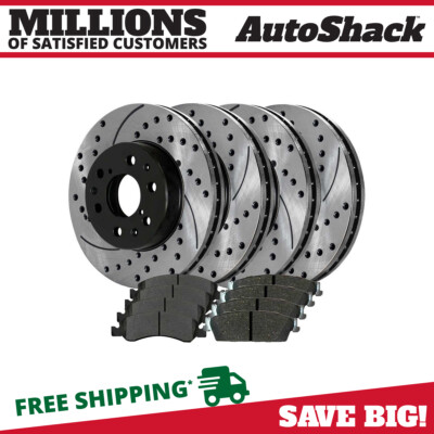 Front and Rear Drilled and Slotted Brake Rotors Pads for Chevy Silverado 1500