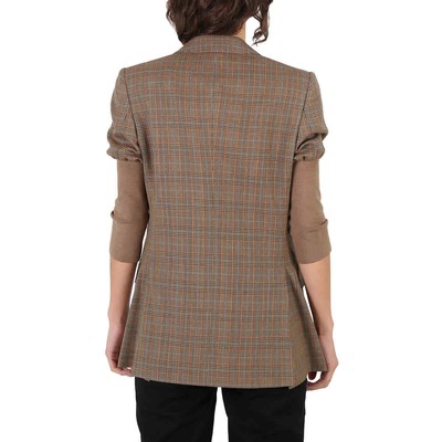 Pre-owned Burberry Ladies Fawn Knitted Sleeve Houndstooth Check Wool Tailored Jacket, In Check Description