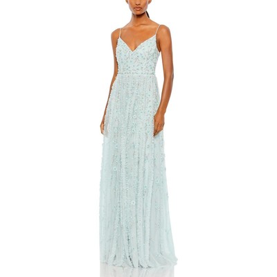 Женское официальное вечернее платье Mac Duggal с синими украшениями, 16 BHFO 2092