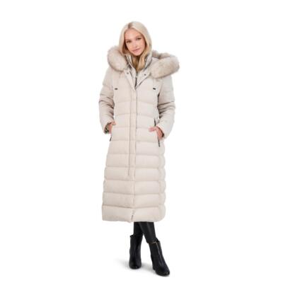 

Tahari Womens Nellie Ivory Длинный стеганый зимний пуховик Верхняя одежда  BHFO 6775, Pale oak