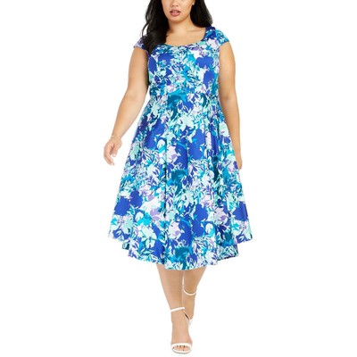 

Женское синее платье миди с цветочным принтом Calvin Klein, облегающее и расклешенное, плюс 20 Вт BHFO 5040, Capri multi