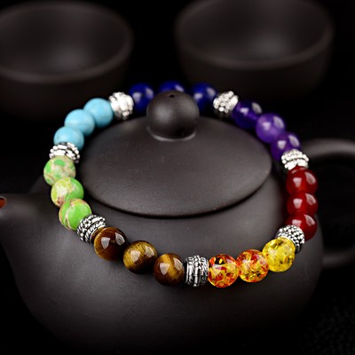 7 Chakra Bracelet 8 Color Healing Beads Lava Natural Reiki Stone Gemstone Bangle
