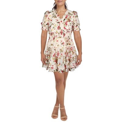 

Женское розовое мини-платье с короткими рукавами-фонариками Taylor Petites  BHFO 9223, Pink multi