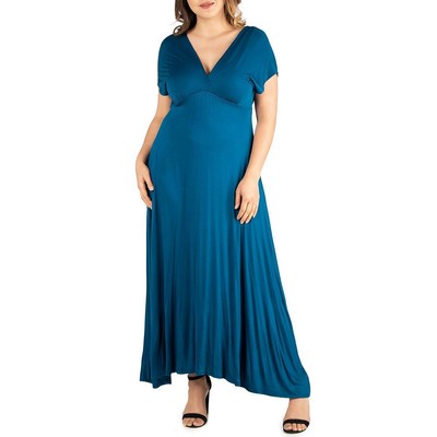 24seven Comfort Apparel Женское синее однотонное макси-платье с V-образным вырезом плюс 2X BHFO 0662