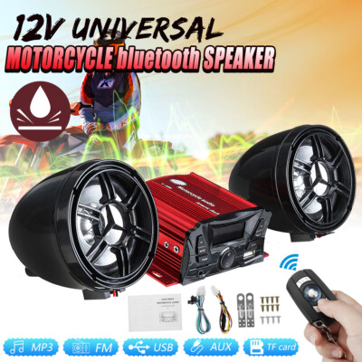 bluetooth Motorcycle ATV 4 Wheeler Audio Stereo Speakers System FM Radio USB