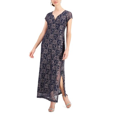 Connected Apparel Womens Navy Lace Sequined Evening Dress Gown 8 BHFO 4920