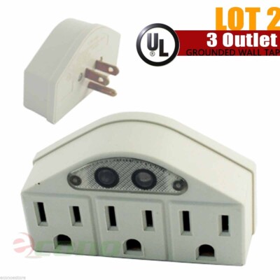 Lot 2 Add On 3 Outlet  AC Power Sensor Photo Cell Night Light Wall Tap Adapter