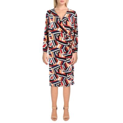 

Женское платье миди с запахом и длинными рукавами Anne Klein с принтом BHFO 8664, Poppy combo