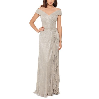 

Женское плиссированное вечернее платье макси металлик Xscape BHFO 1991, Gold/silver
