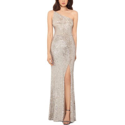 

Xscape Женское серебристое вечернее платье на одно плечо с блестками  BHFO 3345, Nude silver