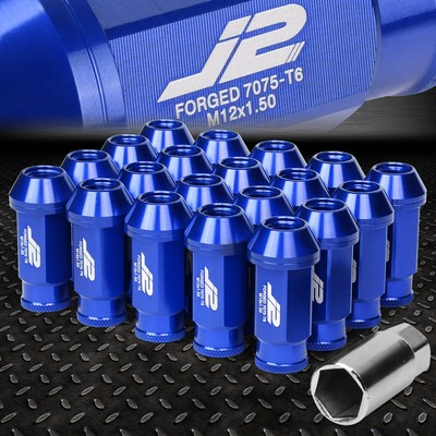 J2 ENGINEERING 7075 АЛЮМИНИЙ M12X1.5 20ШТ 50 ММ ГАЙКА С ОТКРЫТЫМ НАКОНЕЧНИКОМ с АДАПТЕРОМ СИНЕГО ЦВЕТА