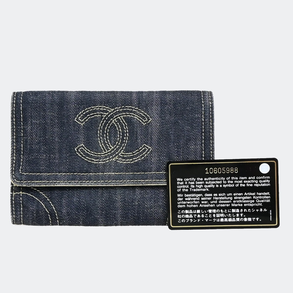 24B CHANEL CCロゴ プリントデニムチェーンウォレット CHANEL CC Logo Stitch Flap Wallet Purse Denim Leather Blue