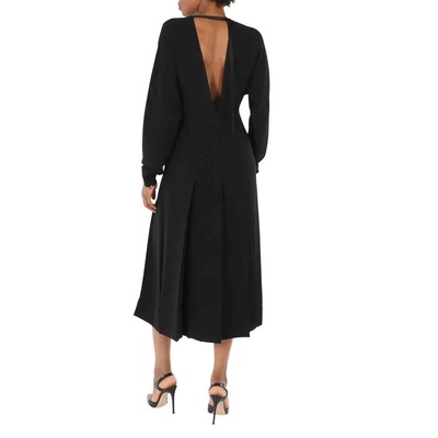 Pre-owned Burberry Ladies Black Emelia Pleated Silk Cady Midi Dress