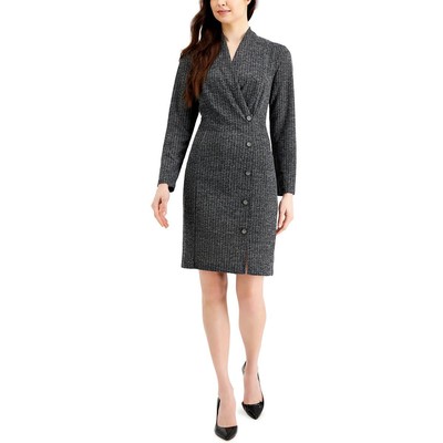Connected Apparel Womens Black Knit Button Detail Sheath Dress 10 BHFO 6454
