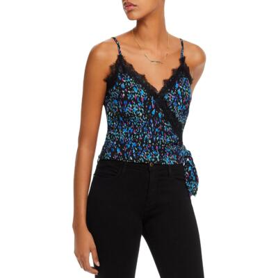 

Aqua Womens Lace-Trim Wrap Abstract Cami Shirt BHFO 1826, Black multi