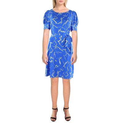 

Женское синее атласное платье с расклешенной юбкой DKNY  BHFO 5757, Blue/white