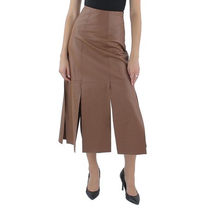 Женская юбка миди из коричневой кожи с разрезом по низу от Malene Birger Lunes 34 BHFO 4737