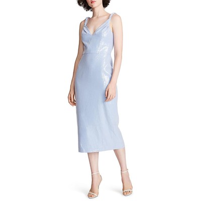 Женское синее миди-платье для коктейлей и вечеринок с блестками Halston 12 BHFO 7414