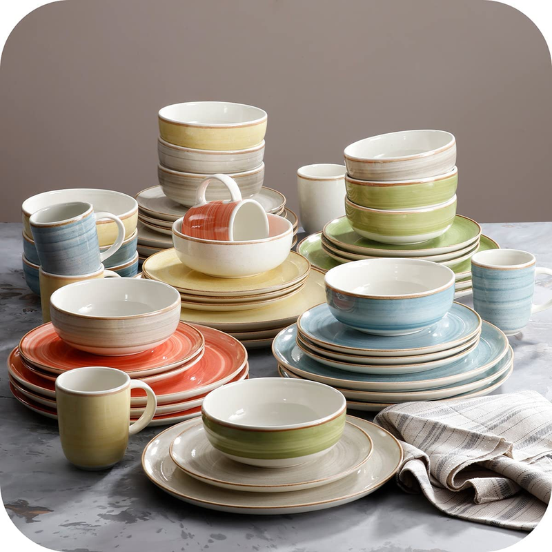 Corona Dinnerware Set 16-Pieces Earthenware | Mustard Caoba | Hand-Painted | Set