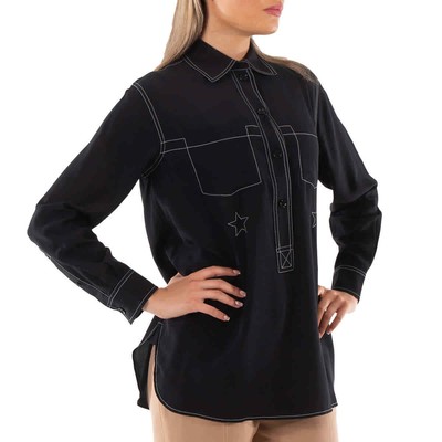 Pre-owned Burberry Ladies Black Gwen Silk Western Shirt, Brand Size 2 (us Size 0)