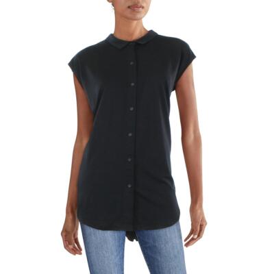 

Женская футболка Eileen Fisher с пуговицами Tencel и воротником спереди BHFO 6838, Черный