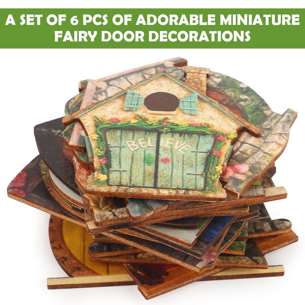 6PCS Mini Fairy Door for Home Garden Tree Fairy Door Outdoor/Indoor Decor
