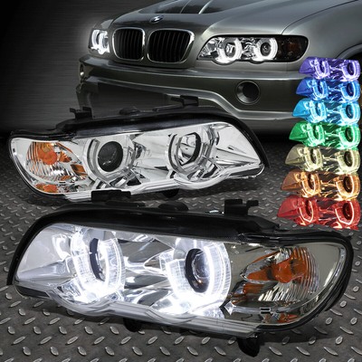 [RGB ЦВЕТНОЙ СВЕТОДИОДНЫЙ U-ОБРАЗНЫЙ ОРЕОЛ] ДЛЯ ФАРЫ ПРОЕКТОРА BMW X5 2000-2003 ГОДОВ ВЫПУСКА С ХРОМИРОВАННЫМ КОРПУСОМ