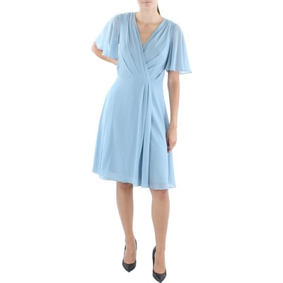 Женское платье миди с запахом из голубого стихаря из жоржета Lauren Ralph Lauren 16 BHFO 4798