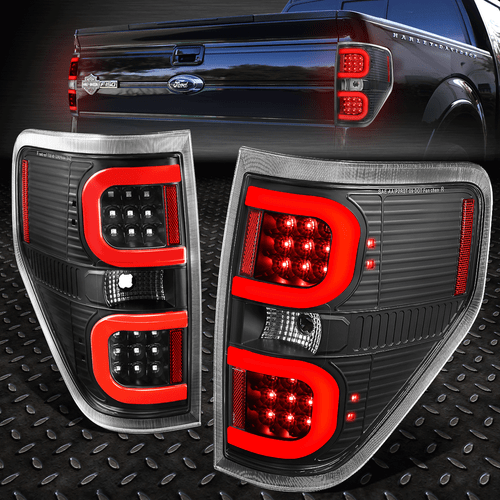 [3D КРАСНАЯ СВЕТОДИОДНАЯ С-ОБРАЗНАЯ ПЛАНКА] ДЛЯ 09-14 FORD F150 ЧЕРНЫЙ КОРПУС ЗАДНИЙ СТОП-СИГНАЛ С ПРОЗРАЧНОЙ ЛИНЗОЙ