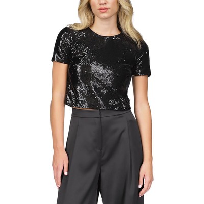 Женская черная футболка с круглым вырезом и блестками MICHAEL Michael Kors, укороченный топ XS BHFO 6317