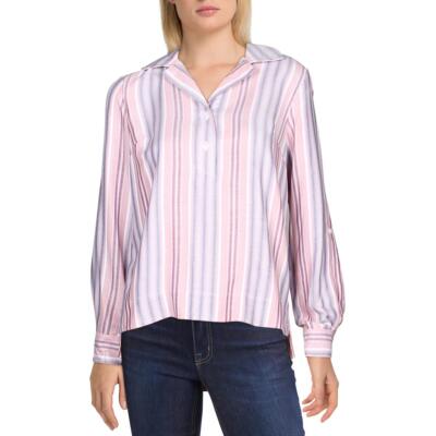 

Tommy Hilfiger Женская розовая блузка в полоску с разрезом, рубашка-топ,  BHFO 2989, Pink multi