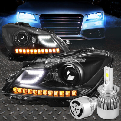 ЧЕРНАЯ ФАРА ПРОЕКТОРА HALO + БЕЛЫЙ СВЕТОДИОД H7 HID с ВЕНТИЛЯТОРОМ ДЛЯ 12-14 C-CLASS W204