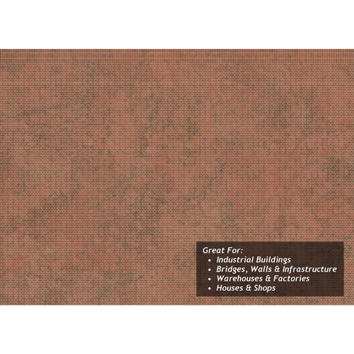 OO Gauge Scale Model Scenery English Bond Dirty Red Brick Texture Paper x5
