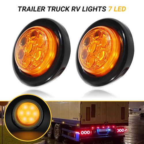 2PCS Orange Round 2" Side Marker Lights Clearance 7 LED Truck Trailer Lamp 12V