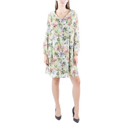 INC Womens Green Chiffon Printed Summer Shift Dress Plus 1X BHFO 2307