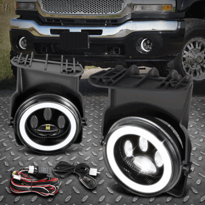 ДЛЯ 03-07 SIERRA 1500-3500 HALO RING ПОЛНЫЙ СВЕТОДИОДНЫЙ ПРОЕКТОР ПРОТИВОТУМАННЫХ ФАР + ВЫКЛЮЧАТЕЛЬ CLEAR