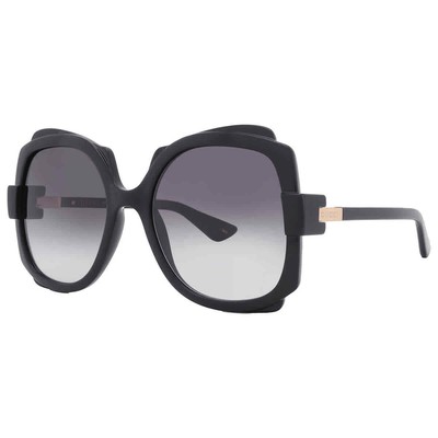 Pre-owned Gucci Grey Irregular Ladies Sunglasses Gg1431s 001 57 Gg1431s 001 57 In Gray