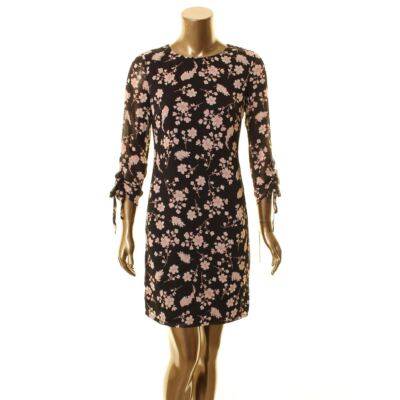 KARL LAGERFELD NEW Women's Floral Printed Sheer Sleeve Shift Dress 0 TEDO