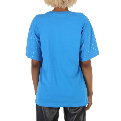 Pre-owned Moschino Blue Crystal Teddy Bear Oversize Cotton T-shirt