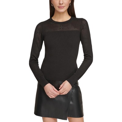 Женский черный сетчатый пуловер с круглым вырезом горловины DKNY, L BHFO 0137