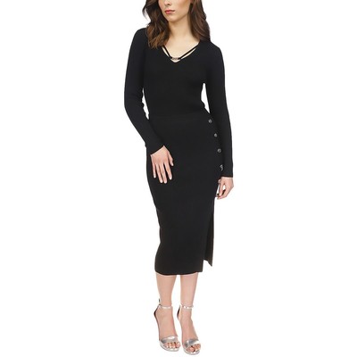 MICHAEL Michael Kors Womens Black Pleated Button Trim Midi Skirt M BHFO 0774