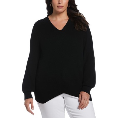 Ella Rafaella Женский черный вязаный свитер в рубчик с V-образным вырезом Sweater Plus 2X BHFO 4983