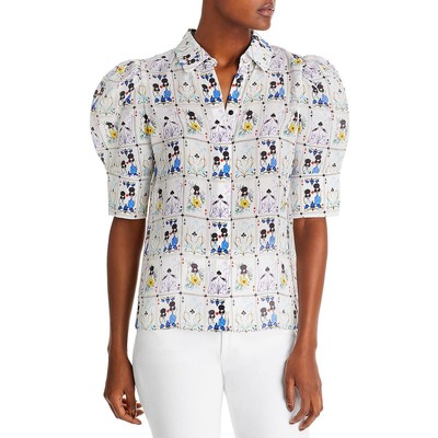 Alice and Olivia Womens Willa White Silk Printed Tee Blouse Shirt M BHFO 5976