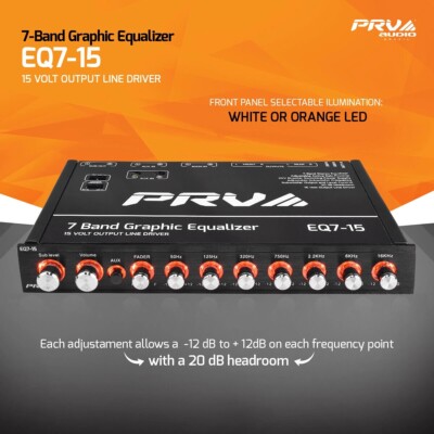 PRV EQ7-15 Car Audio Equalizer 7 Band 1/2 Din 6 Channel RCA Output Graphic EQ