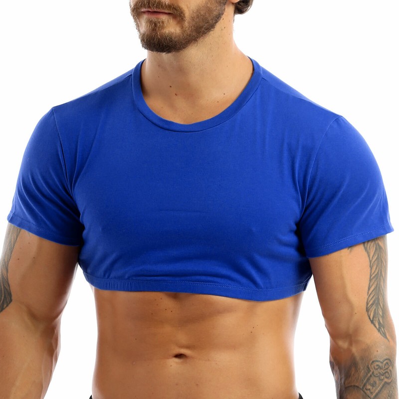 Men Crop Tops Short Sleeve TShirt Basic Casual Fitted Top Pullover